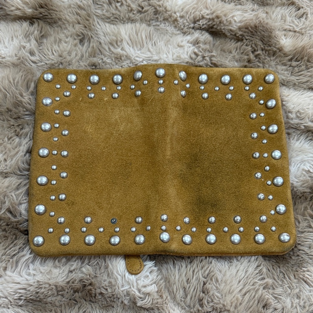 Free People Kingston Suede Studded Clutch  Tan Foldover Pouch Boho Festival - Picture 6 of 6